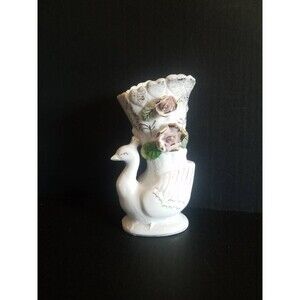 Peacock Bisque Vase With Applied Flowers